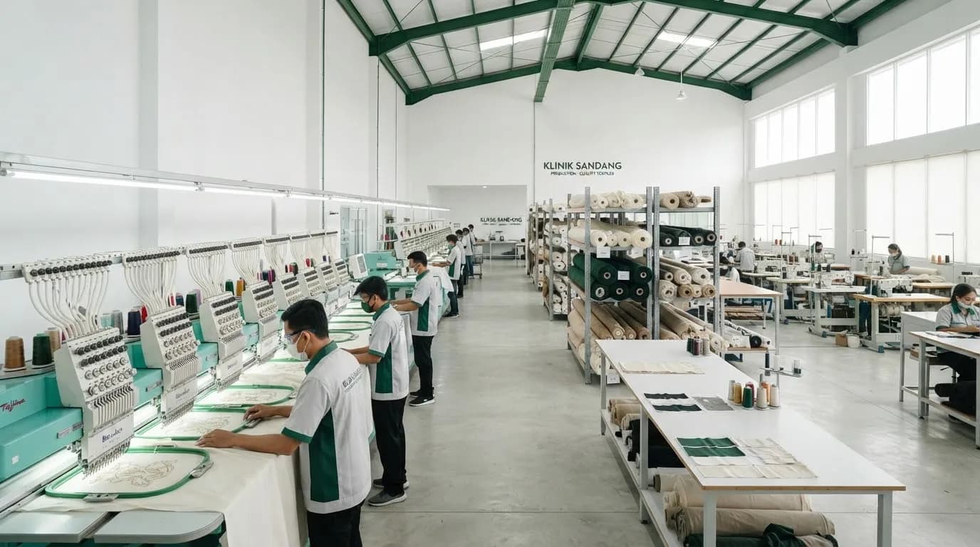 Fasilitas produksi Klinik Sandang dengan tim manufaktur apparel di lantai jahit